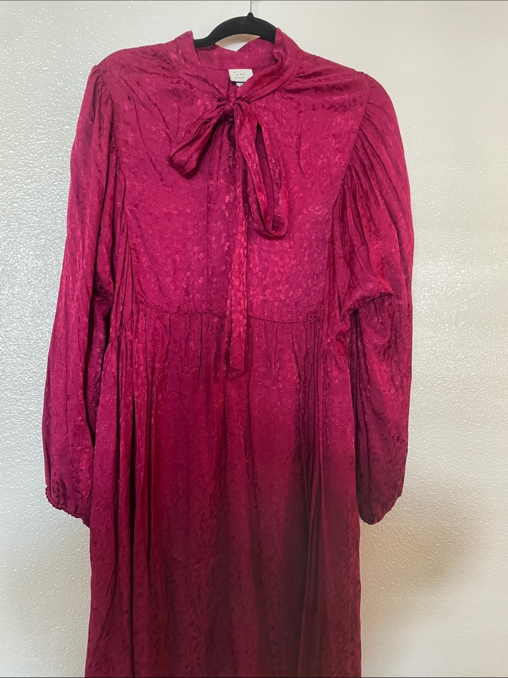 Women's Long Sleeve Tie-Neck Dress in Fuchsia